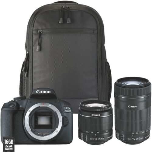 CANON EOS 2000D Spiegelreflexkamera+18-55mm+55-250mm+Gehäuse+16GB