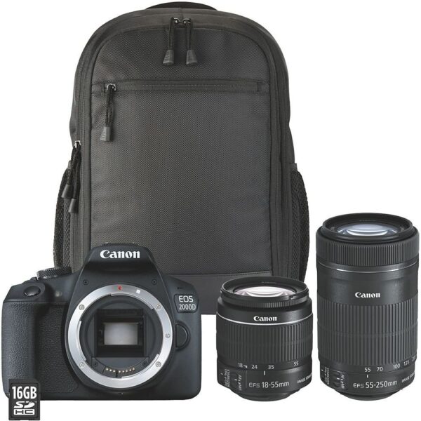 CANON EOS 2000D Spiegelreflexkamera+18-55mm+55-250mm+Gehäuse+16GB