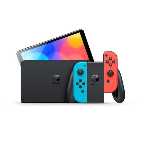 NINTENDO SWITCH OLED Modell Konsole schwarz neon-blau-rot Handheld Spielekonsole - Bild 7